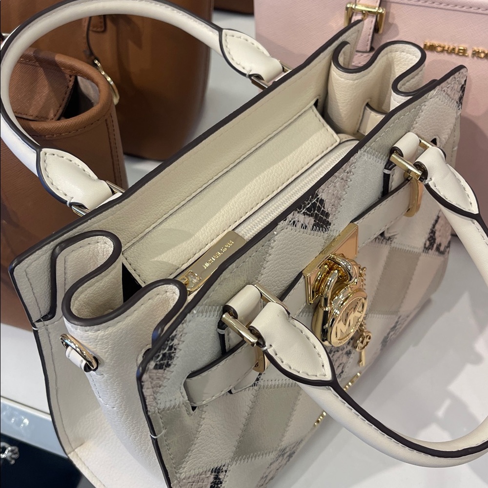 MICHAEL KORS Hamilton Sm Patchwork and Snake Embossed Satchel Crossbody
Natural - Picture 6 of 16